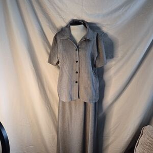 Classic Two-Piece Button Front Set in Light Gray